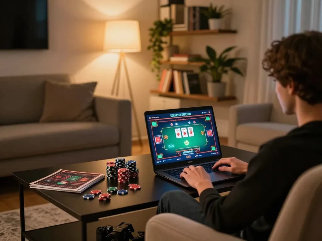 Engaged in online casino gaming using a laptop for link vào bongdalu with vibrant gameplay on screen