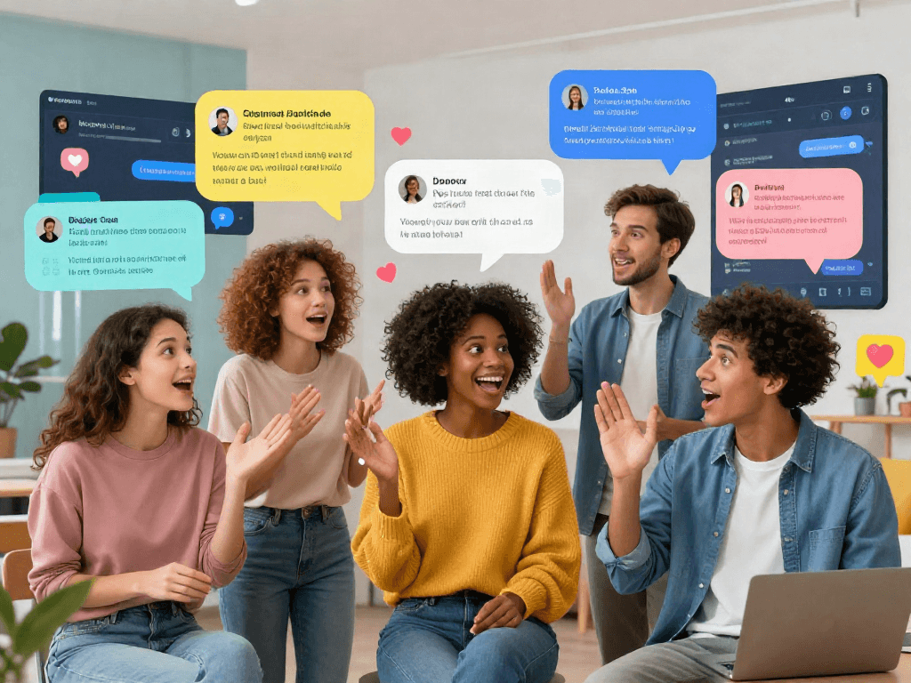 Engaging avatars discussing ai chat porn in a colorful digital environment promoting adult conversation.