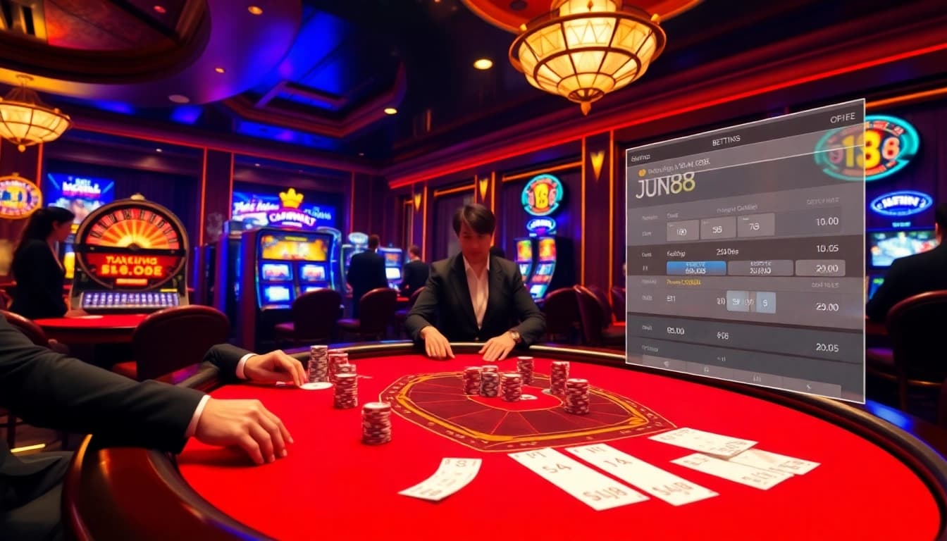 Immerse in Jun88's luxurious online casino experience with live games and vibrant betting action.