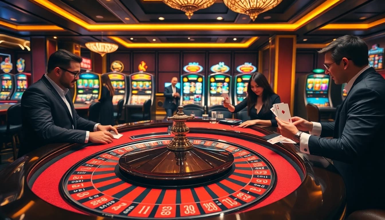 Experience thrilling gameplay at https://ku88it.com/ with a vibrant casino scene featuring a roulette table.