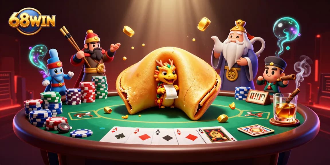 Unleash winning strategies with 68WIN's vibrant casino illustration featuring exciting poker and gaming elements.