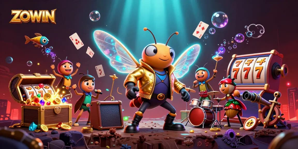 ZOWIN's thrilling gaming experience with a vibrant cicada rock star and dynamic slots