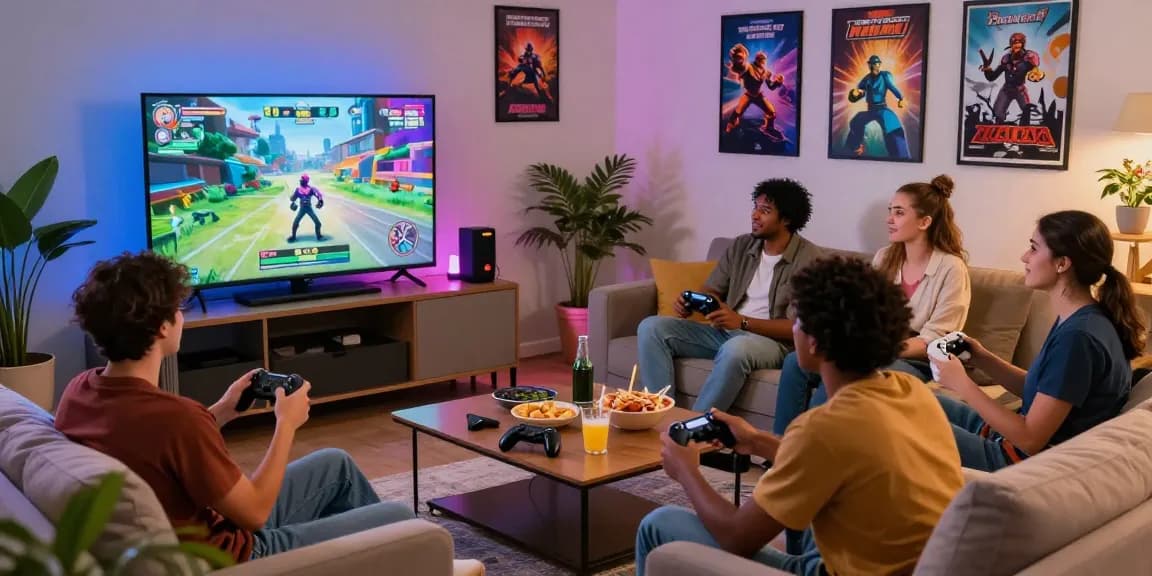 Exciting xxx games session with friends in a cozy living room, showcasing dynamic gaming atmosphere.
