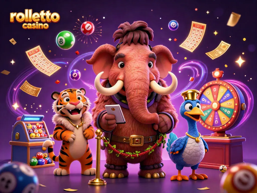 Experience the vibrant rolletto casino scene with dynamic games, bouncers, and colorful confetti.