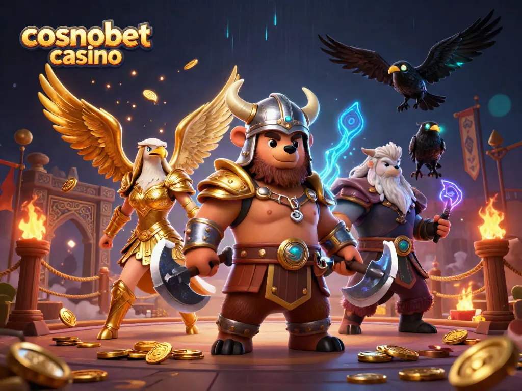 Experience the thrill of cosmobet casino with immersive 3D characters in an action-packed scene.