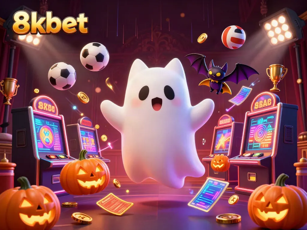Experience the thrill of winning with 8xbet in this vibrant haunted casino scene.