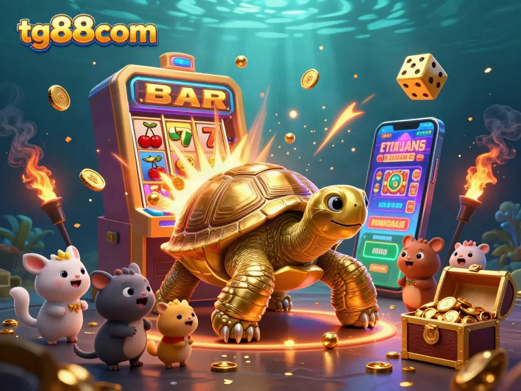 Experience the excitement at tg88com with a captivating 3D casino scene showcasing colorful slot machines and joyful players.