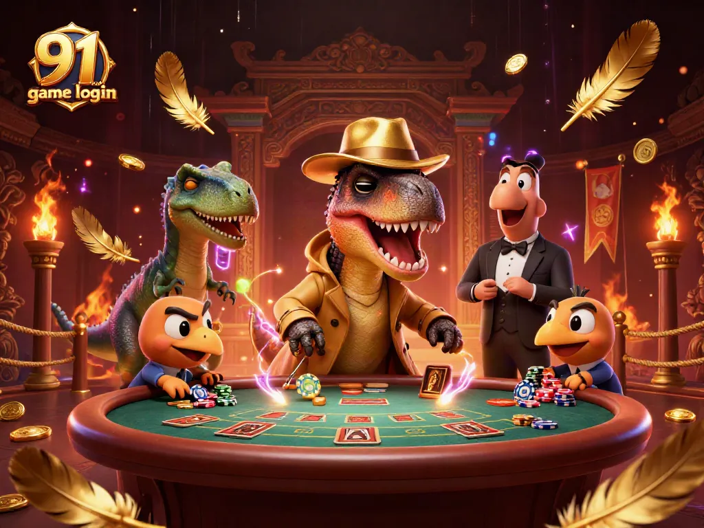Engage with 91 club game login in an exciting 3D casino scene full of characters and action.