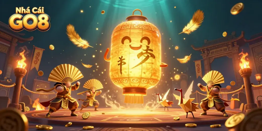 Engage with Nhà Cái GO8's thrilling gaming experience, featuring lively 3D characters and vibrant casino elements.