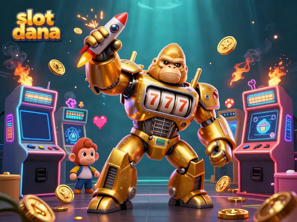 Experience thrilling gameplay with slot dana, featuring a golden mech and arcade elements