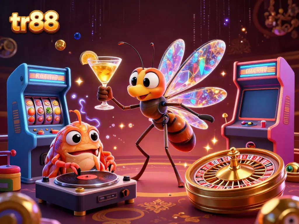 Engage with tr88 at the vibrant casino scene featuring unique characters and lively gaming elements.