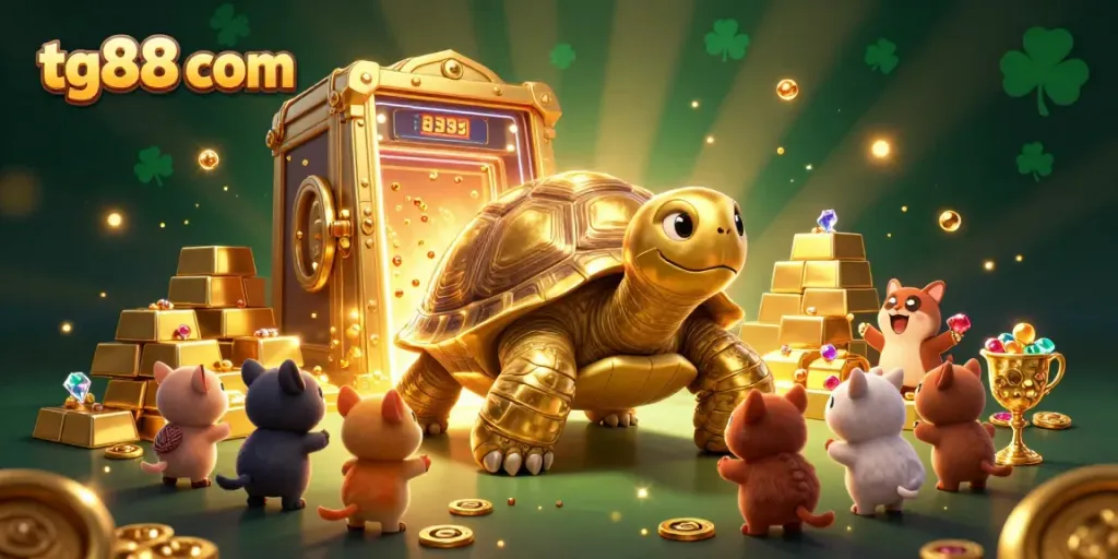 Experience the excitement of tg88 com with a vibrant 3D casino scene packed with treasures and fun!