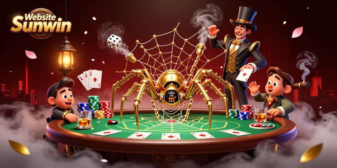 Engage with Website Sunwin's vibrant gaming scene featuring a dynamic steampunk spider and Victorian gentleman.