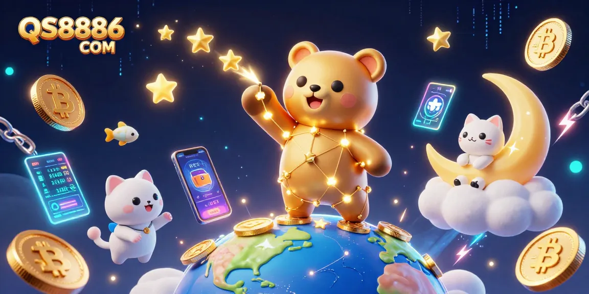 Experience gaming profits with QS8886 COM as the constellation bear scoops coins amidst vibrant digital elements.