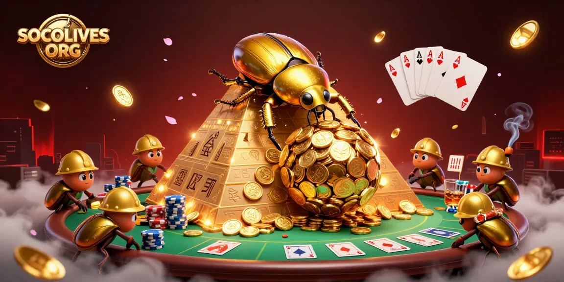 Experience thrilling gameplay with SOCOLIVES ORG as 3D golden beetles navigate a glamorous casino scene.