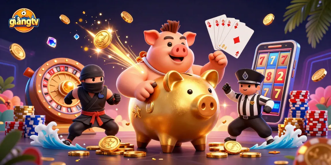 Experience big wins with gà vàng tv, featuring a dynamic scene of casino excitement and joyful gaming elements.