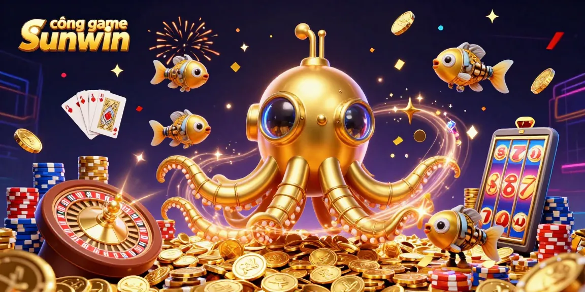Engage with the excitement of cổng game sunwin featuring a golden kraken submarine surfacing in a sea of coins.