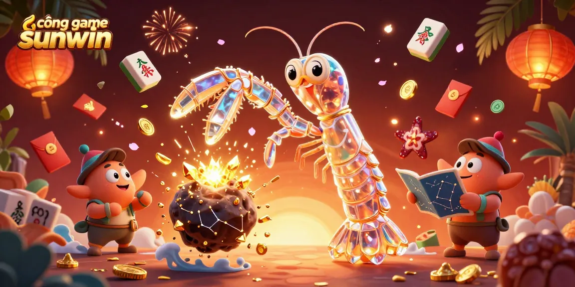 Experience excitement at cổng game sunwin with 3D characters amidst treasure explosions and festive elements.