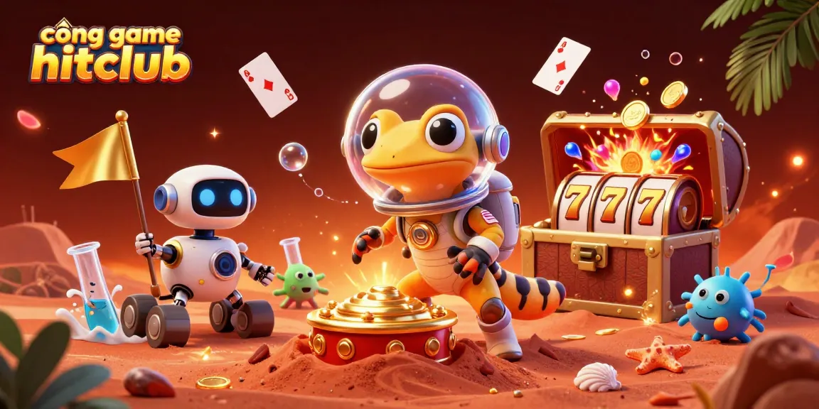 Experience the excitement of cổng game hitclub with a Martian gecko discovering a vibrant casino on Mars.