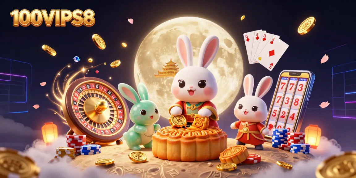 Join the fun at 100VIPS8 with a dynamic scene of luck and prosperity in a vibrant casino setting.
